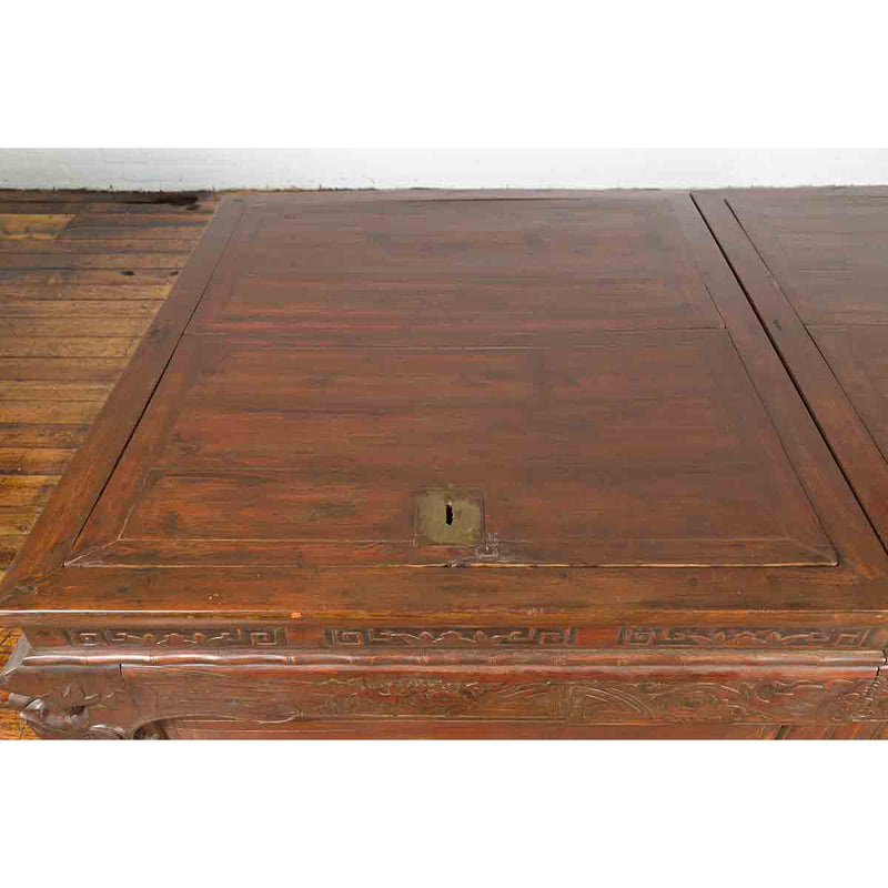 Pair of Chinese Antique Chests with Carved Legs Made into a Long Coffee Table-YN7252-11. Asian & Chinese Furniture, Art, Antiques, Vintage Home Décor for sale at FEA Home