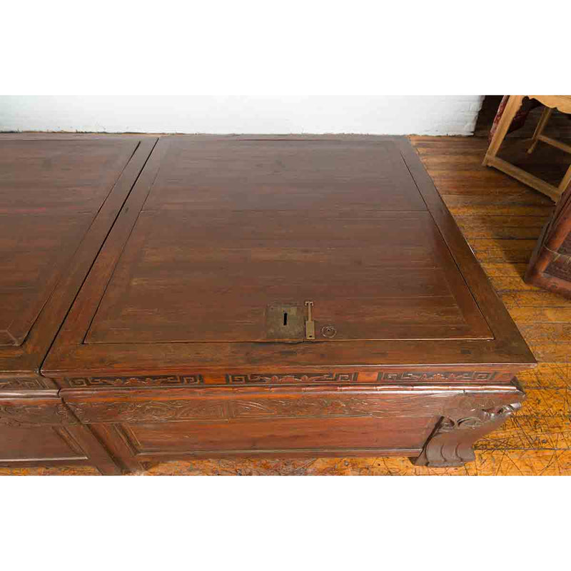 Pair of Chinese Antique Chests with Carved Legs Made into a Long Coffee Table-YN7252-12. Asian & Chinese Furniture, Art, Antiques, Vintage Home Décor for sale at FEA Home