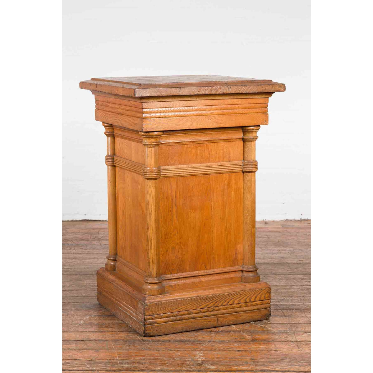 Vintage Indonesian Wooden Pedestal with Doric Semi-Columns and Natural Patina-2. Asian & Chinese Furniture, Art, Antiques, Vintage Home Décor for sale at FEA Home