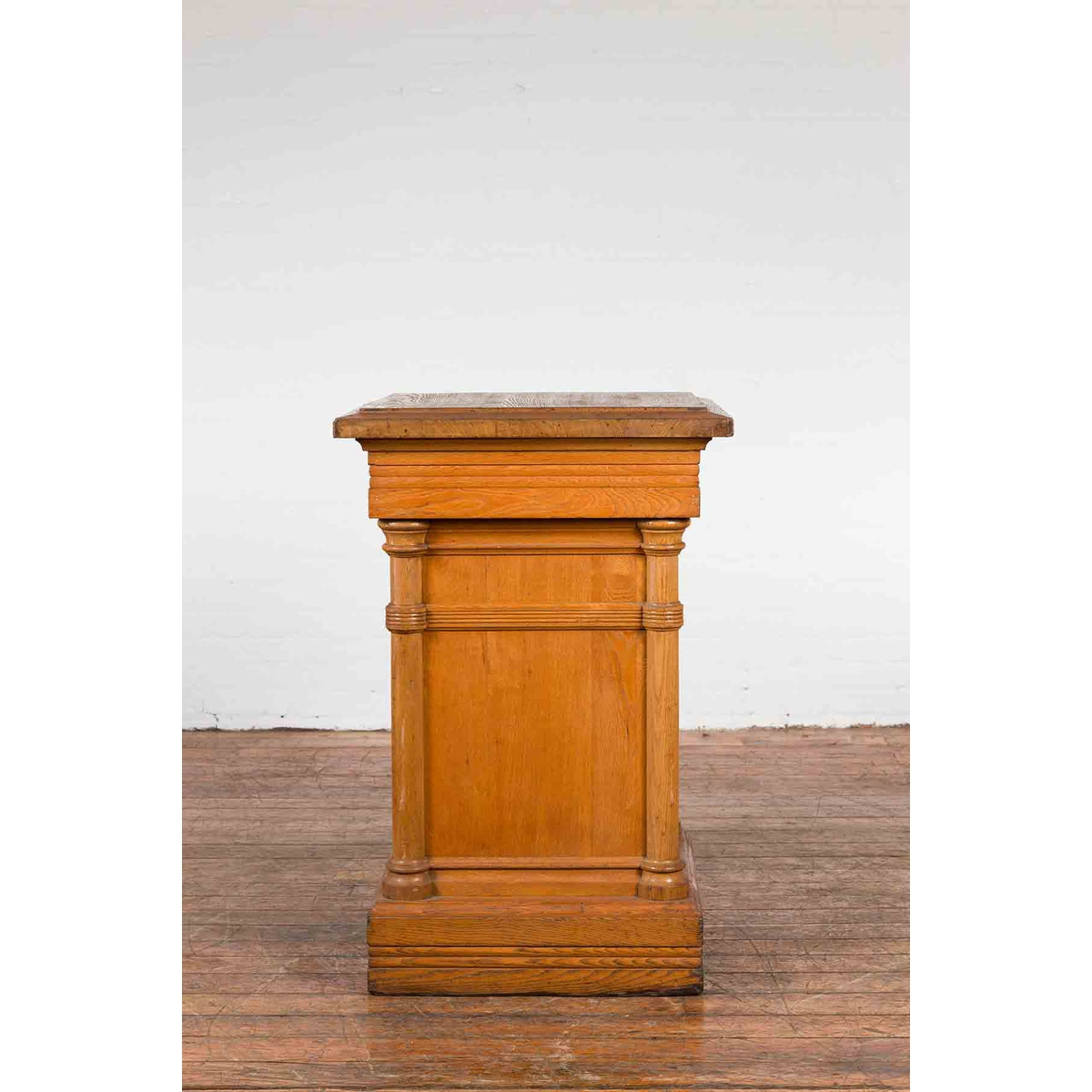 Vintage Indonesian Wooden Pedestal with Doric Semi-Columns and Natural Patina-10. Asian &amp; Chinese Furniture, Art, Antiques, Vintage Home Décor for sale at FEA Home