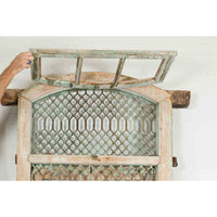 19th Century Antique Indian Grate Window with Green Paint and Distressed Patina