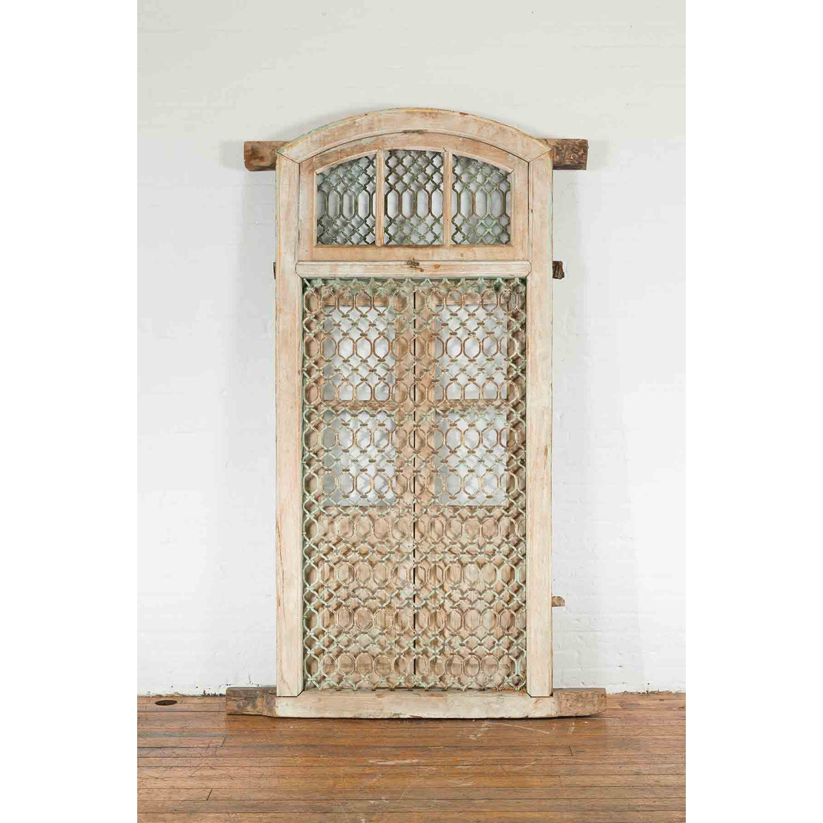 19th Century Antique Indian Grate Window with Green Paint and Distressed Patina-3. Asian &amp; Chinese Furniture, Art, Antiques, Vintage Home Décor for sale at FEA Home