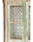 19th Century Antique Indian Grate Window with Green Paint and Distressed Patina-12. Asian & Chinese Furniture, Art, Antiques, Vintage Home Décor for sale at FEA Home