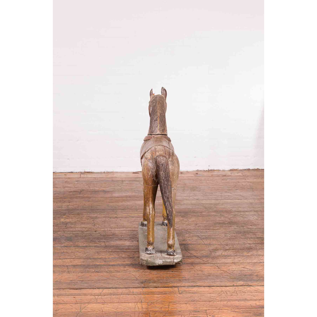 Antique Indian Multicolor Hand-Carved Wooden Mogul Horse on Rectangular Base-11. Asian &amp; Chinese Furniture, Art, Antiques, Vintage Home Décor for sale at FEA Home