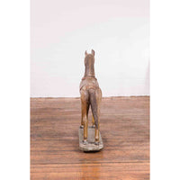 Antique Indian Multicolor Hand-Carved Wooden Mogul Horse on Rectangular Base