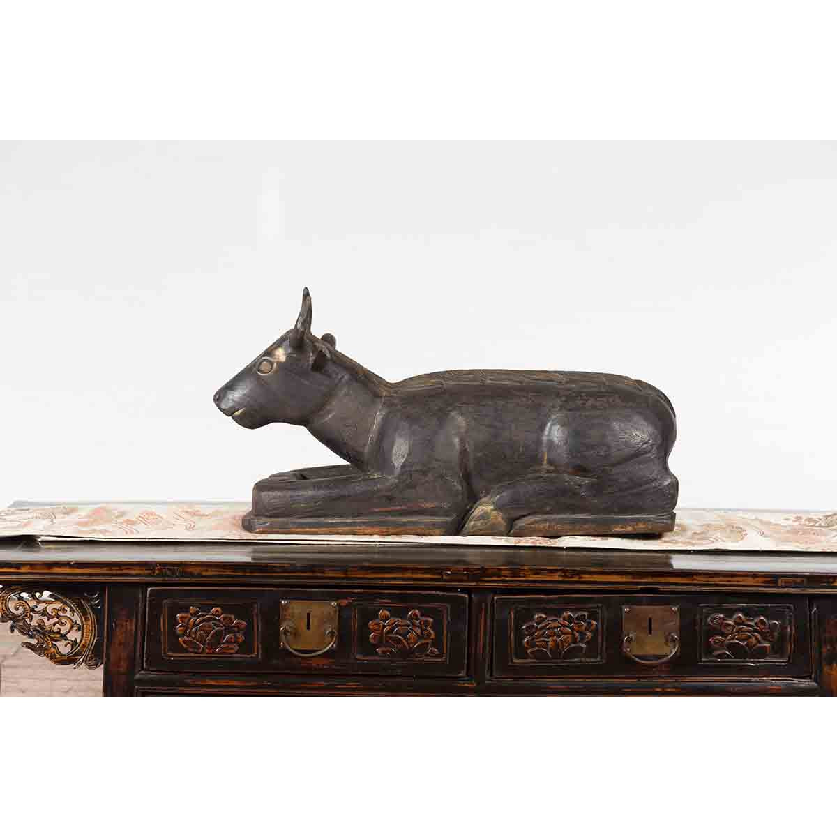 Indian Vintage Carved Wooden Bull Sculpture Depicting Guardian Deity Nandi-3. Asian &amp; Chinese Furniture, Art, Antiques, Vintage Home Décor for sale at FEA Home
