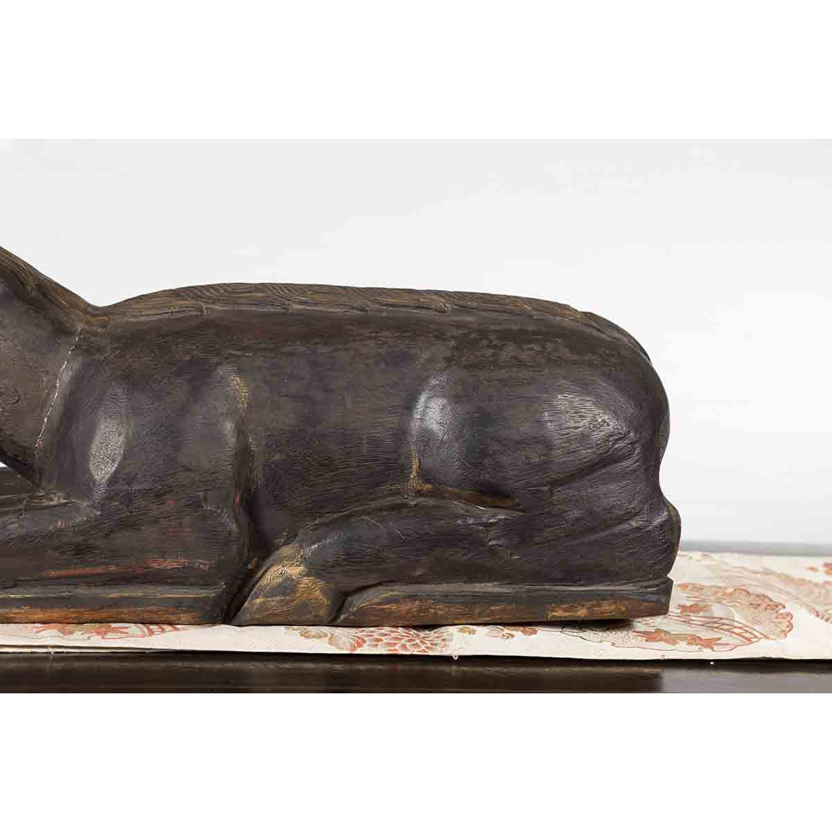 Indian Vintage Carved Wooden Bull Sculpture Depicting Guardian Deity Nandi-5. Asian &amp; Chinese Furniture, Art, Antiques, Vintage Home Décor for sale at FEA Home