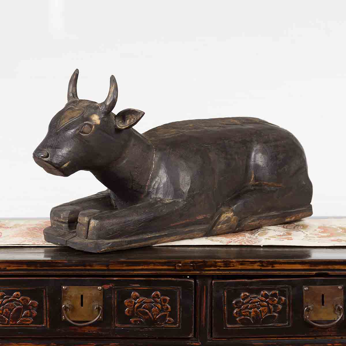 Indian Vintage Carved Wooden Bull Sculpture Depicting Guardian Deity Nandi-2. Asian & Chinese Furniture, Art, Antiques, Vintage Home Décor for sale at FEA Home