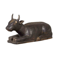 Indian Vintage Carved Wooden Bull Sculpture Depicting Guardian Deity Nandi
