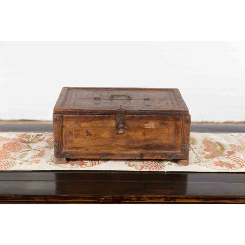 19th Century Indian Wooden Box with Incised Motifs and Distressed Patina