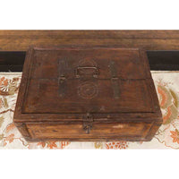 19th Century Indian Wooden Box with Incised Motifs and Distressed Patina