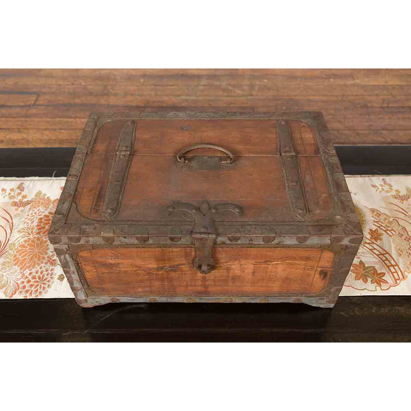 19th Century Indian Wooden Box with Brass Details and Distressed Patina-YN7284-6. Asian & Chinese Furniture, Art, Antiques, Vintage Home Décor for sale at FEA Home