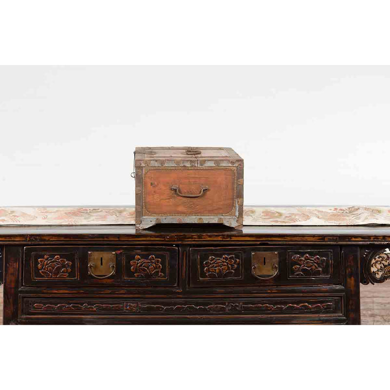 19th Century Indian Wooden Box with Brass Details and Distressed Patina-YN7284-10. Asian & Chinese Furniture, Art, Antiques, Vintage Home Décor for sale at FEA Home