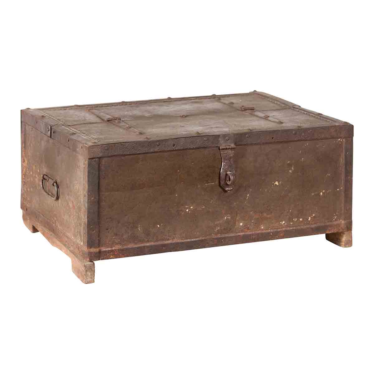 Indian 19th Century Box with Metal Sheathing and Bracketed Wooden Base-1. Asian & Chinese Furniture, Art, Antiques, Vintage Home Décor for sale at FEA Home