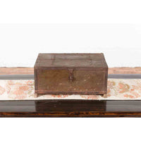 Indian 19th Century Box with Metal Sheathing and Bracketed Wooden Base