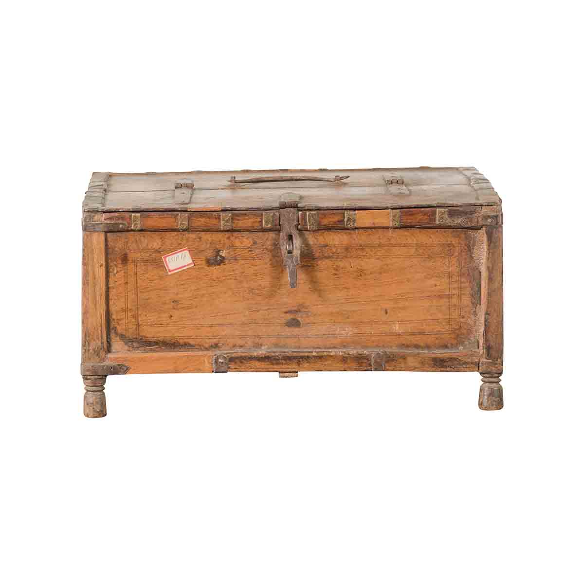 Rustic Indian 19th Century Wooden Box with Iron Details and Concentric Circles-1. Asian & Chinese Furniture, Art, Antiques, Vintage Home Décor for sale at FEA Home