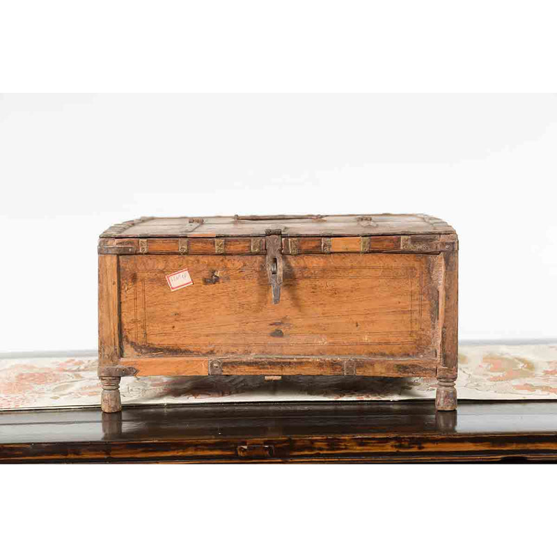 Rustic Indian 19th Century Wooden Box with Iron Details and Concentric Circles-4. Asian & Chinese Furniture, Art, Antiques, Vintage Home Décor for sale at FEA Home