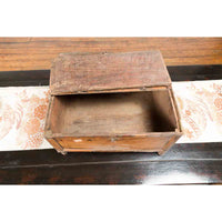 Rustic Indian 19th Century Wooden Box with Iron Details and Concentric Circles
