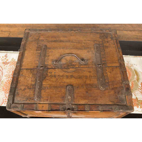 Rustic Indian 19th Century Wooden Box with Iron Details and Concentric Circles-6. Asian & Chinese Furniture, Art, Antiques, Vintage Home Décor for sale at FEA Home