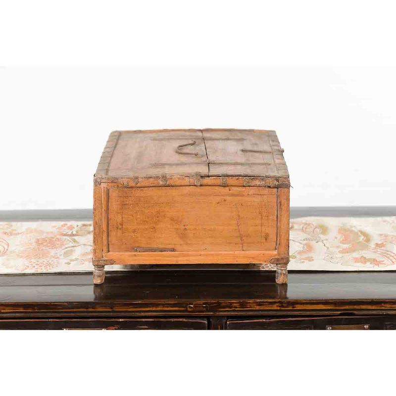 Rustic Indian 19th Century Wooden Box with Iron Details and Concentric Circles-8. Asian & Chinese Furniture, Art, Antiques, Vintage Home Décor for sale at FEA Home