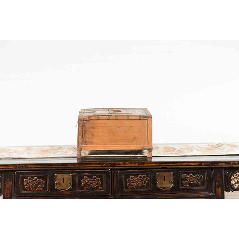 Rustic Indian 19th Century Wooden Box with Iron Details and Concentric Circles-10. Asian & Chinese Furniture, Art, Antiques, Vintage Home Décor for sale at FEA Home