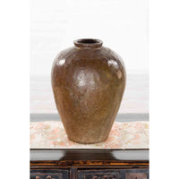 Antique Japanese 19th Century Brown Glazed Water Jar