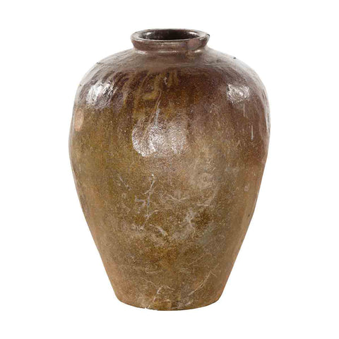 Antique Japanese 19th Century Brown Glazed Water Jar with Distressed Appearance- Asian Antiques, Vintage Home Decor & Chinese Furniture - FEA Home