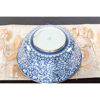 Contemporary Thai Hand-Painted Blue and White Porcelain Bowl with Floral Motifs-YN7298-13. Asian & Chinese Furniture, Art, Antiques, Vintage Home Décor for sale at FEA Home