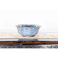 Contemporary Thai Hand-Painted Blue and White Porcelain Bowl with Floral Motifs-YN7298-3. Asian & Chinese Furniture, Art, Antiques, Vintage Home Décor for sale at FEA Home
