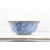 Contemporary Thai Hand-Painted Blue and White Porcelain Bowl with Floral Motifs-YN7298-2. Asian & Chinese Furniture, Art, Antiques, Vintage Home Décor for sale at FEA Home