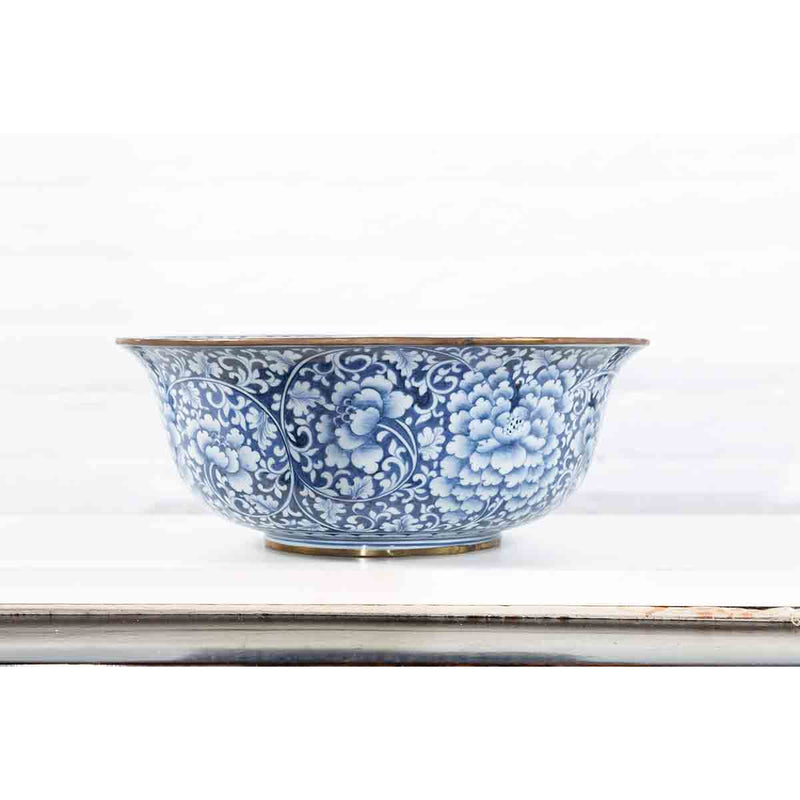 Contemporary Thai Hand-Painted Blue and White Porcelain Bowl with Floral Motifs-YN7298-2. Asian & Chinese Furniture, Art, Antiques, Vintage Home Décor for sale at FEA Home