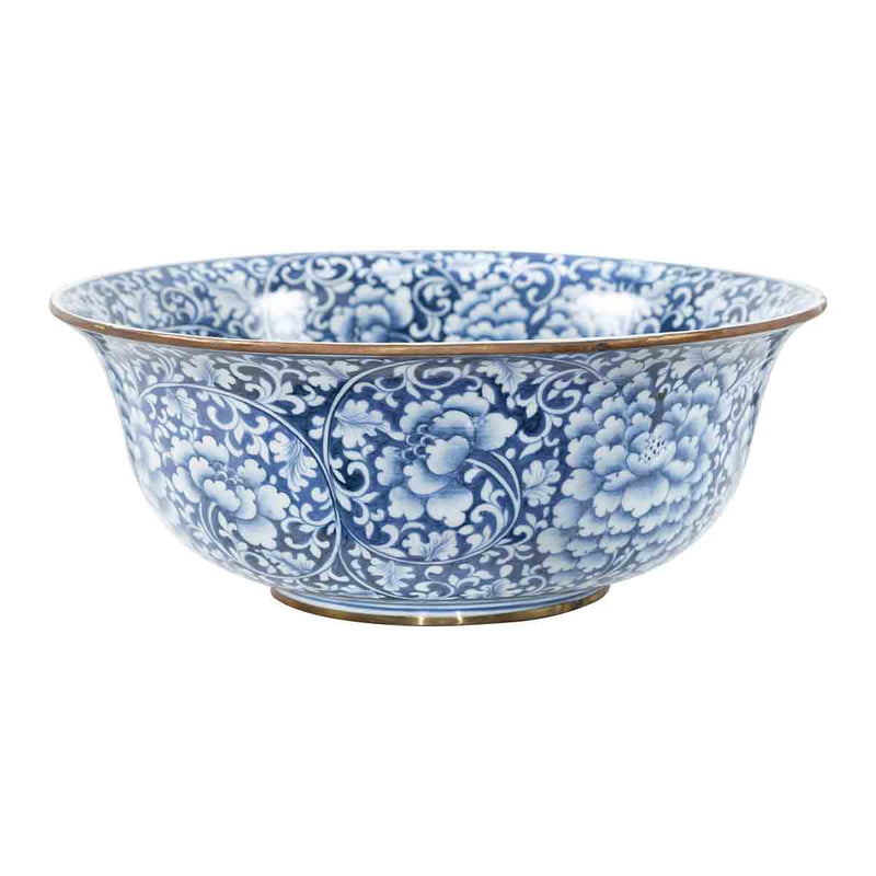 Contemporary Thai Hand-Painted Blue and White Porcelain Bowl with Floral Motifs-YN7298-1. Asian & Chinese Furniture, Art, Antiques, Vintage Home Décor for sale at FEA Home