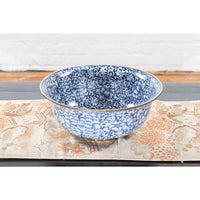 Contemporary Thai Hand-Painted Blue and White Porcelain Bowl with Floral Motifs