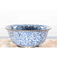 Contemporary Thai Hand-Painted Blue and White Porcelain Bowl with Floral Motifs-YN7298-10. Asian & Chinese Furniture, Art, Antiques, Vintage Home Décor for sale at FEA Home