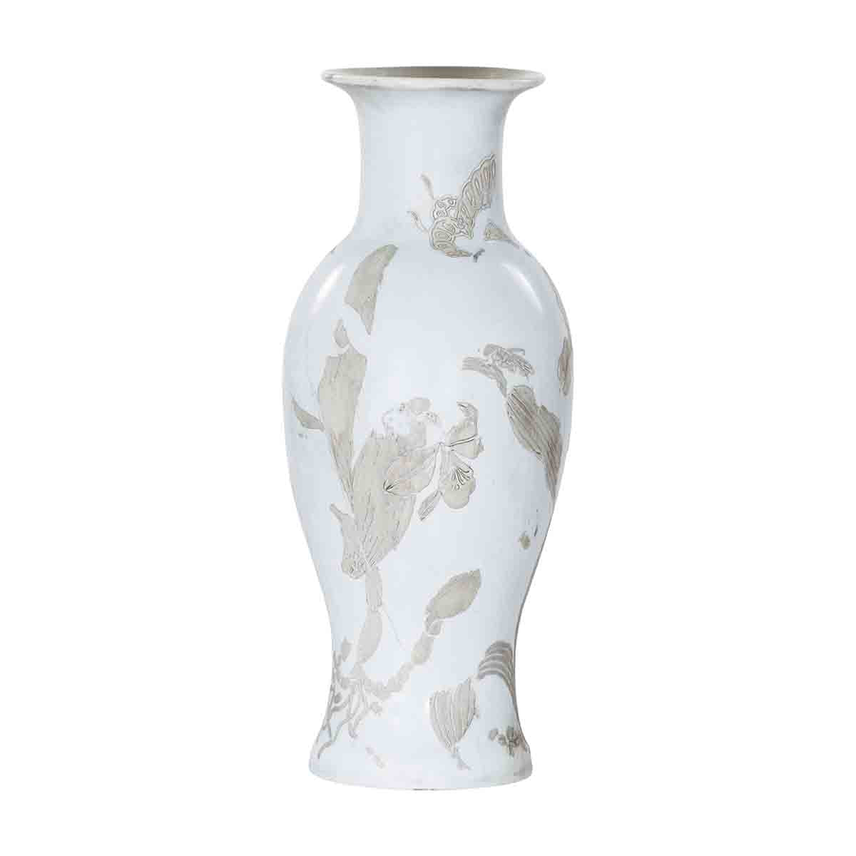 19th Century White Altar Vase with Silver Floral Design-1. Asian & Chinese Furniture, Art, Antiques, Vintage Home Décor for sale at FEA Home