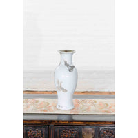 19th Century White Altar Vase with Silver Floral Design