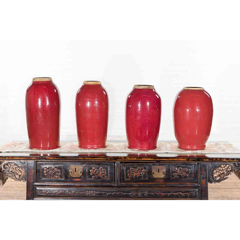 Vintage Oxblood Glazed Chinese Altar Vases with Unglazed Rims, Sold Individually