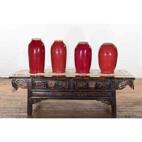 Vintage Oxblood Glazed Chinese Altar Vases with Unglazed Rims, Sold Individually-3. Asian & Chinese Furniture, Art, Antiques, Vintage Home Décor for sale at FEA Home