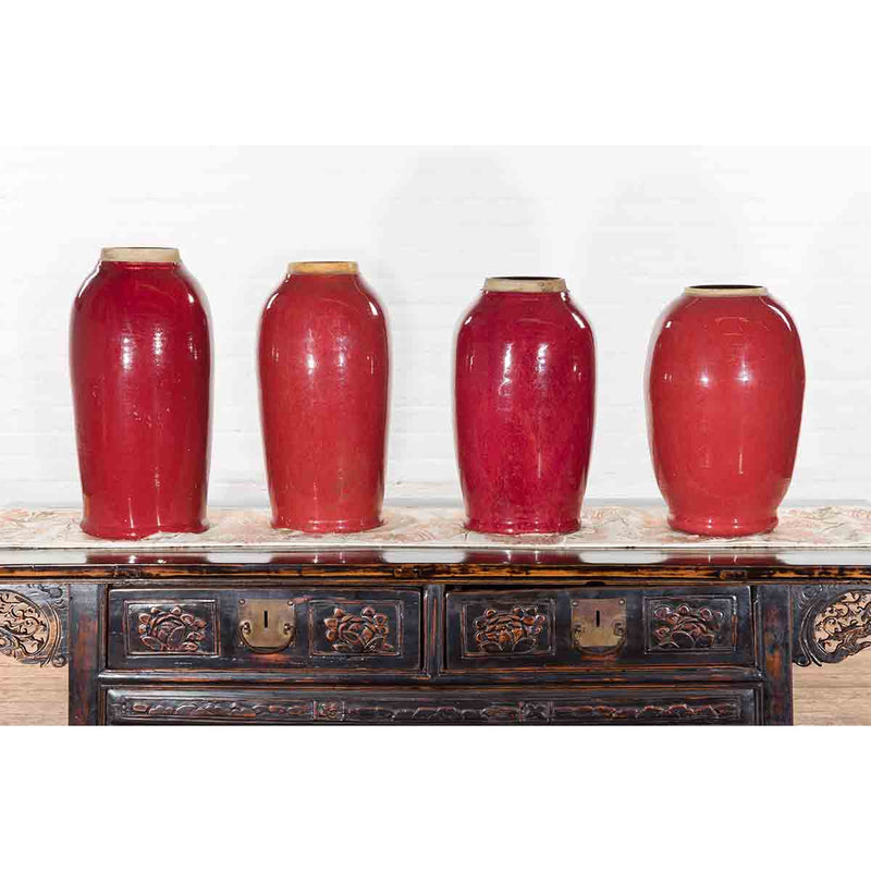 Vintage Oxblood Glazed Chinese Altar Vases with Unglazed Rims, Sold Individually