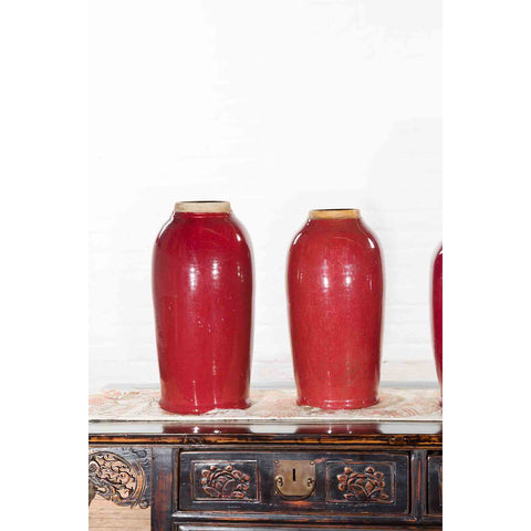 Vintage Oxblood Glazed Chinese Altar Vases with Unglazed Rims, Sold Individually-6. Asian & Chinese Furniture, Art, Antiques, Vintage Home Décor for sale at FEA Home
