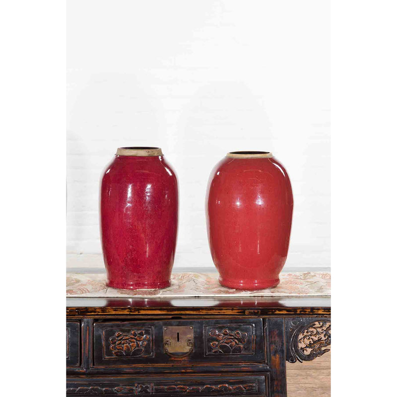 Vintage Oxblood Glazed Chinese Altar Vases with Unglazed Rims, Sold Individually-7. Asian & Chinese Furniture, Art, Antiques, Vintage Home Décor for sale at FEA Home