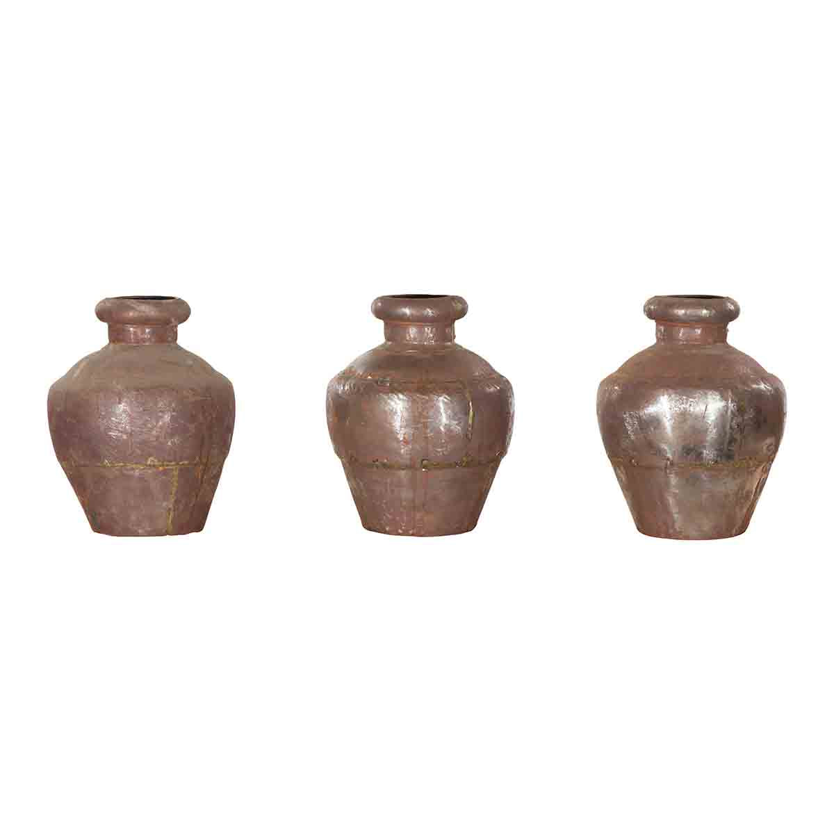 Set of Three 19th Century Antique Indian Metal Vessels-1. Asian & Chinese Furniture, Art, Antiques, Vintage Home Décor for sale at FEA Home