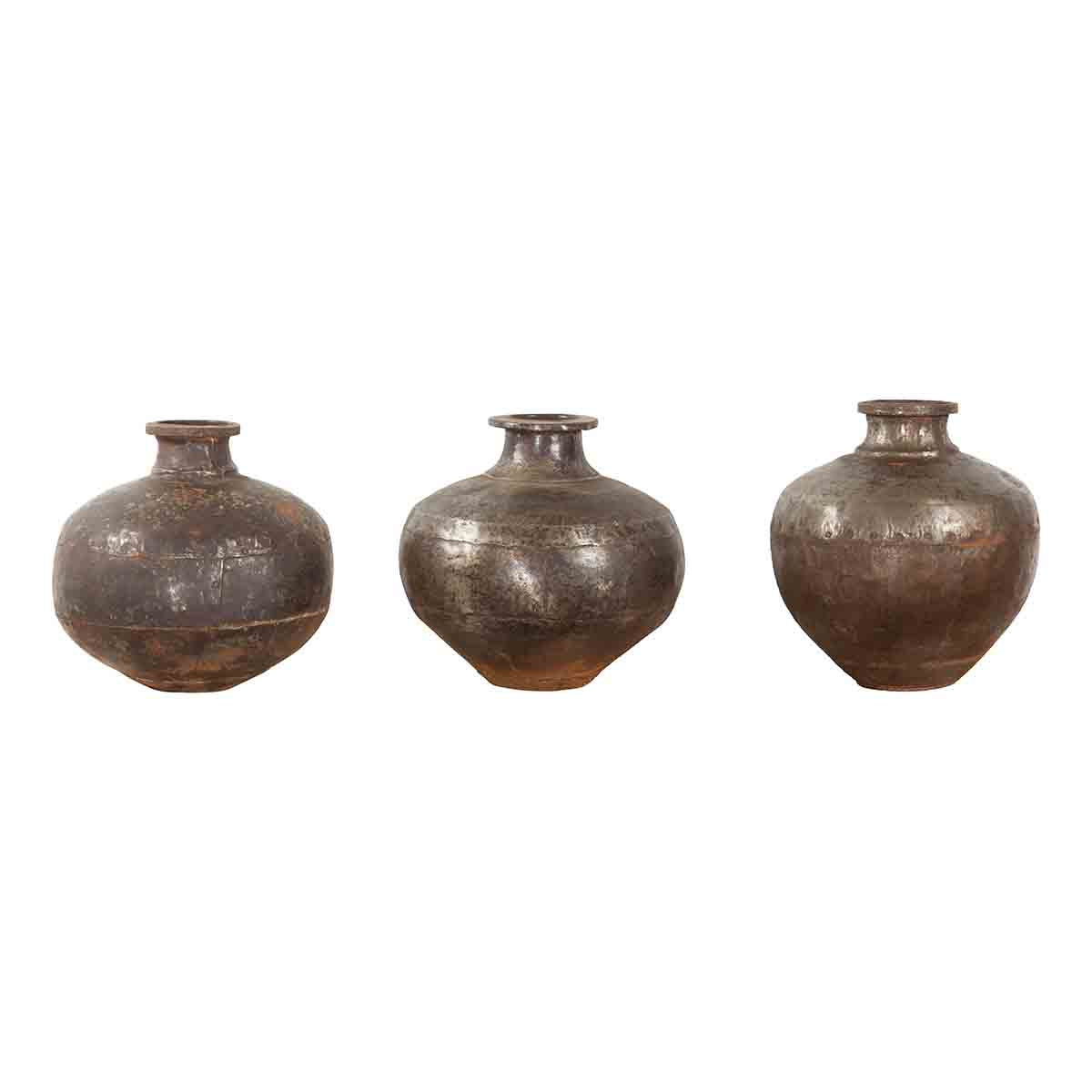 Set of Three 20th Century Vintage Indian Metal Vessels-1. Asian & Chinese Furniture, Art, Antiques, Vintage Home Décor for sale at FEA Home
