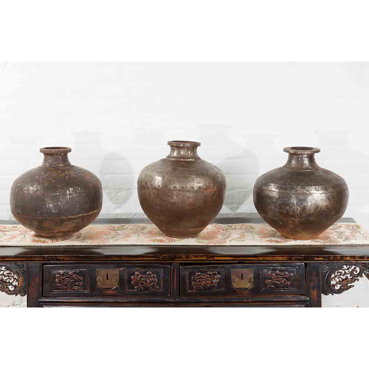 Set of Three 20th Century Vintage Indian Metal Vessels-2. Asian & Chinese Furniture, Art, Antiques, Vintage Home Décor for sale at FEA Home