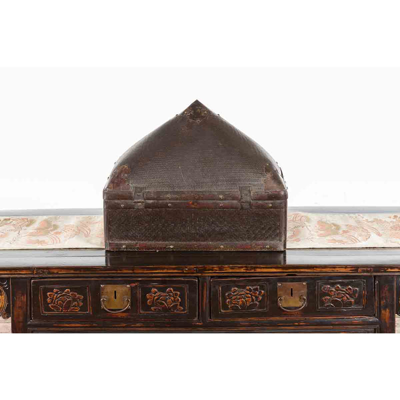 Chinese Early 20th Century Brown Rattan Pillow Basket with Pyramidal Topq-11. Asian & Chinese Furniture, Art, Antiques, Vintage Home Décor for sale at FEA Home
