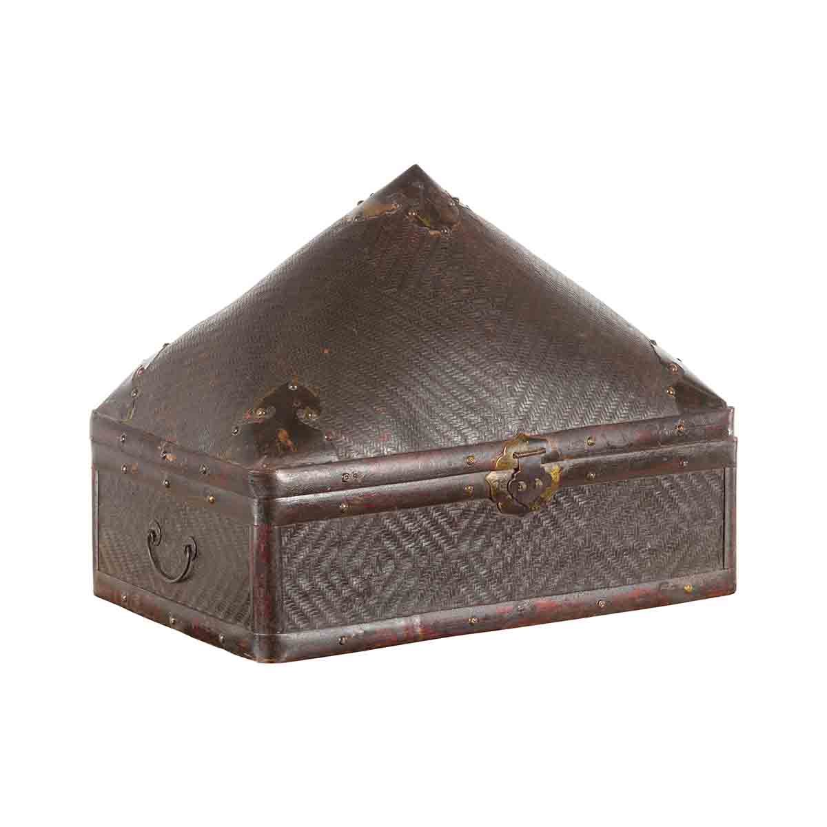 Chinese Early 20th Century Brown Rattan Pillow Basket with Pyramidal Topq-1. Asian & Chinese Furniture, Art, Antiques, Vintage Home Décor for sale at FEA Home