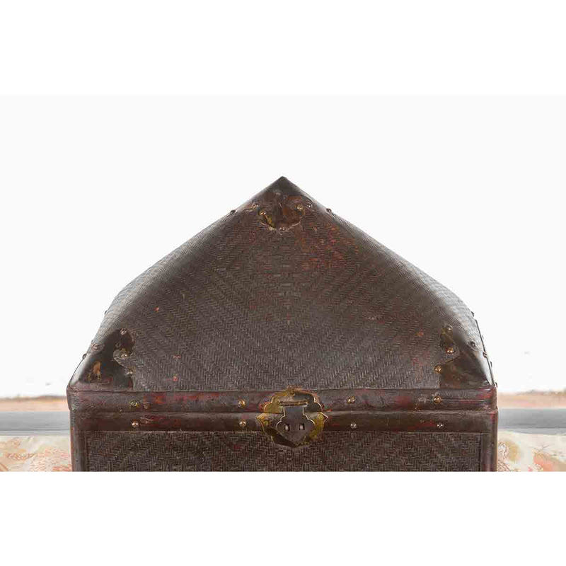Chinese Early 20th Century Brown Rattan Pillow Basket with Pyramidal Topq-YN7312-6. Asian & Chinese Furniture, Art, Antiques, Vintage Home Décor for sale at FEA Home