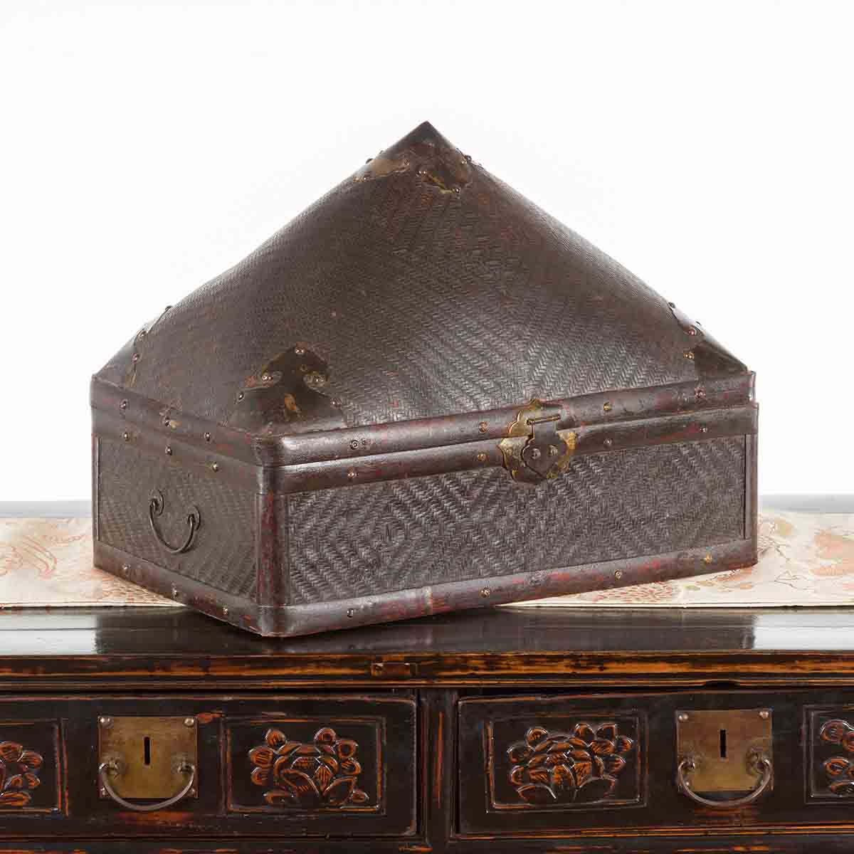 Chinese Early 20th Century Brown Rattan Pillow Basket with Pyramidal Topq-2. Asian & Chinese Furniture, Art, Antiques, Vintage Home Décor for sale at FEA Home