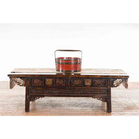 Chinese Vintage Round Picnic Basket with Gilt Chinoiserie Design