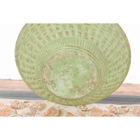 Vintage Thai Terracotta Wicker Style Circular Tapering Bowl with Green Patina-YN7314-13. Asian & Chinese Furniture, Art, Antiques, Vintage Home Décor for sale at FEA Home